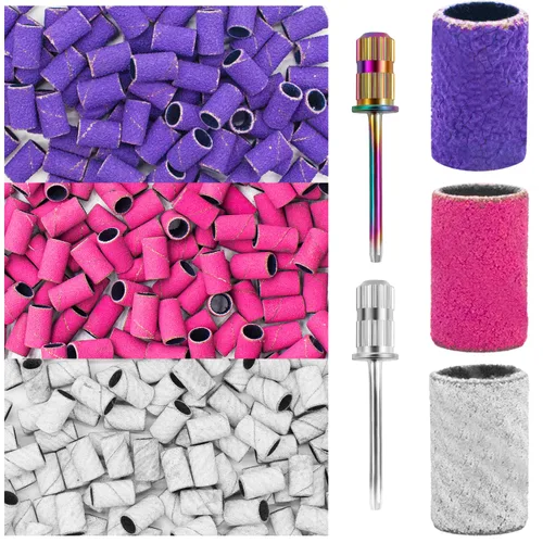 Juego de bandas de lijado para taladro de uñas, 300 bandas de grano grueso y fino (100#180#240#) con brocas de mandril de 3/32 pies para manicura