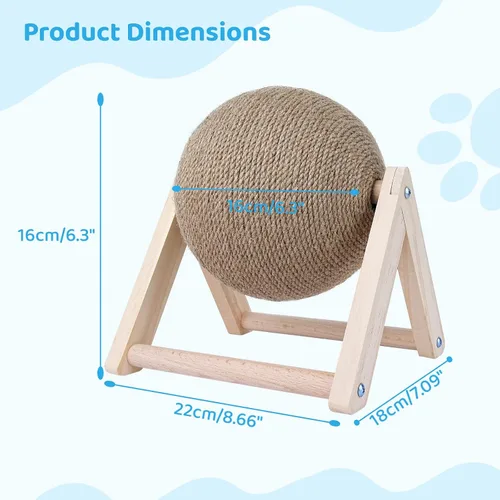 Miniatura 4 de BATTIPAW Rascador de gato, bola rascador de conejo, rascador de sisal natural, bola giratoria para gatos, juguete rascador de madera maciza
