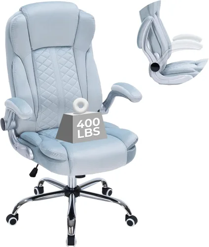 Miniatura 8 de Silla de oficina ejecutiva de 400 libras con reposabrazos abatibles, silla de computadora grande y alta para personas pesadas, silla ergonómica Crema