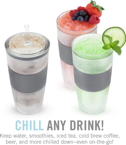 Miniatura 6 de HOST Vaso enfriador de bebidas congelables con aislamiento de doble pared con vasos de gel de congelación para vino tinto y blanco, popote y tapa