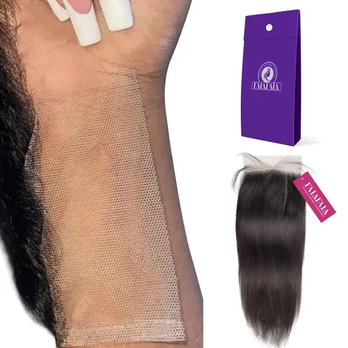 Miniatura 6 de REAL Cabello humano lacio 13x4 frontal de oreja a oreja, encaje transparente suizo prearrancado, cierre frontal virgen, parte libre, derretimiento