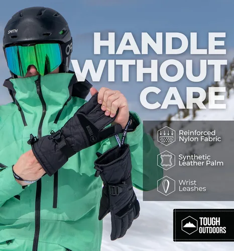 Miniatura 5 de Guantes de nieve con correas en las muñecas,para esquí y snowboard, resistentes al agua y al viento, exterior de nailon, aislamiento térmico y palma