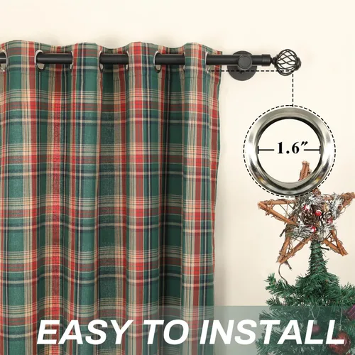 Miniatura 3 de Juego de cortinas tartán de 2 cortinas escocesas clásicas semi opacas con ojales en la parte superior, lavables a máquina, verde y rojo 52" de ancho