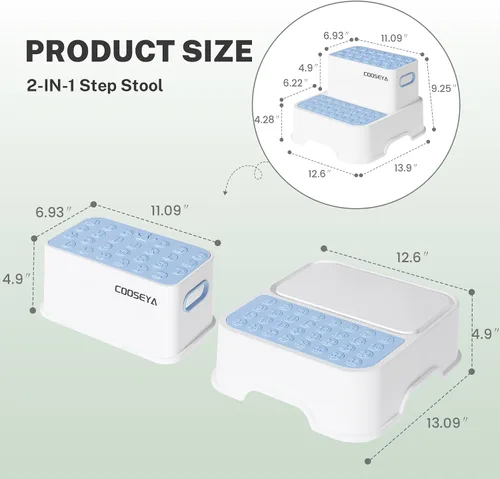 Miniatura 4 de COOSEYA Taburetes de 2 escalones para niños, taburete escalonado para niños pequeños para lavabo de baño, doble escalón antideslizante para baño