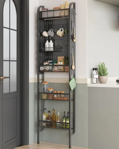 Miniatura 9 de UMDONX Estante de baño estrecho de 5 niveles, estante de almacenamiento delgado que ahorra espacio, estantería estrecha para baño y cocina