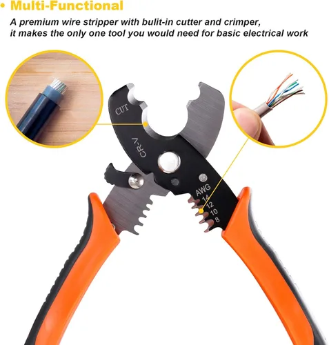 Miniatura 7 de Pelacables de 7 pulgadas 10-22 AWG, herramienta de pelado de alambre de cobre y herramienta manual multifunción, diseño de mango profesional