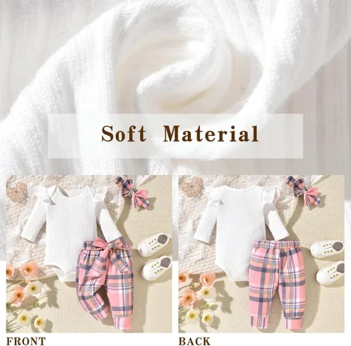 Miniatura 228 de Aalizzwell Conjunto de mameluco acanalado para bebé recién nacido prematuro para otoño e invierno