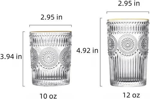 Miniatura 5 de Juego de 2 vasos vintage de 10 onzas para beber de cristal transparente, bonitas tazas de vidrio con girasol en relieve para café helado, té, jugo