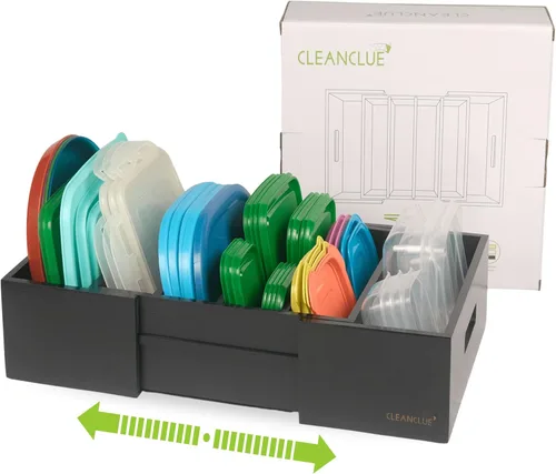 CLEANCLUE Organizador Expandible de Gabinete de Cocina para Tapas de Contenedores de Almacenamiento de Alimentos, Organizador de Cajón de Bambú con