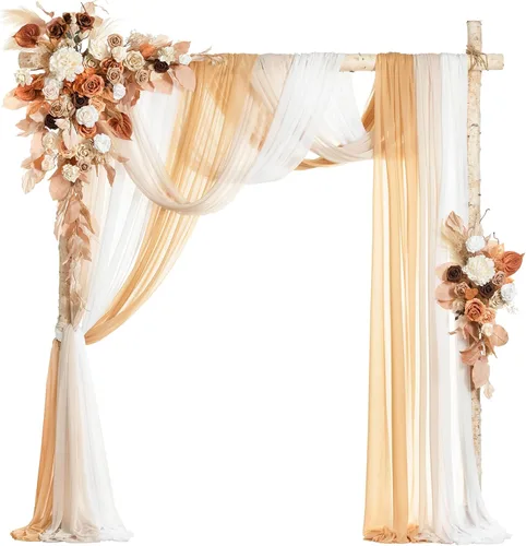 Miniatura 21 de Ling's moment Kit de flores de arco de boda con cortinas transparentes, arreglos florales artificiales de primavera de rosas verdes para telón