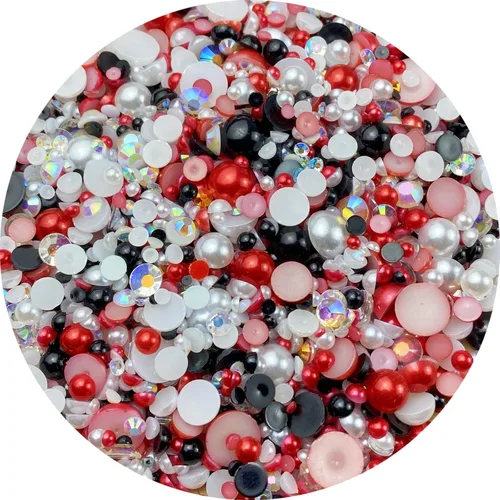 Miniatura 16 de Mezcla de perlas planas y diamantes de imitación, 2.16 oz de diamantes de imitación de resina semiredondas para manualidades, 0.116 in - 0.394 in