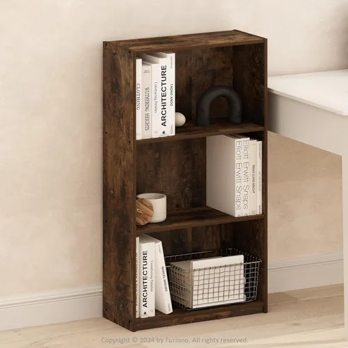 Miniatura 17 de Furinno Basic - Estantería de almacenamiento para librerías de 3 niveles, nogal oscuro