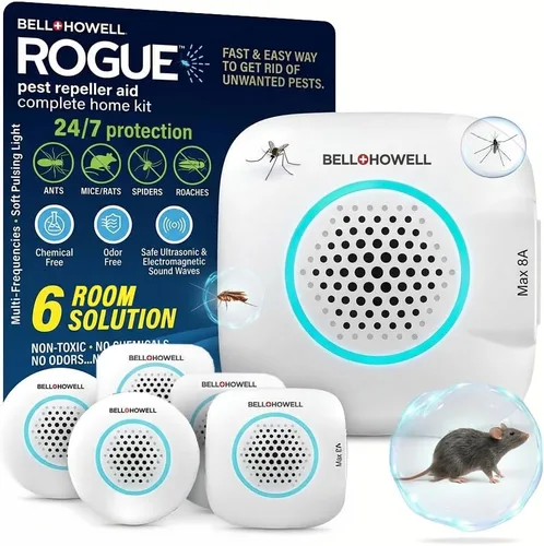 Bell+Howell Repelente ultrasónico de plagas mejorado 2025 para interiores, paquete de 6 unidades, repelente de ratones para interiores, kit de