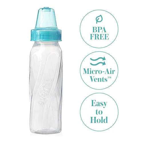 Miniatura 8 de Evenflo Feeding Botellas clásicas de plástico transparente estándar para bebé, bebé y recién nacido, verde azulado, verde/azul, 8 onzas