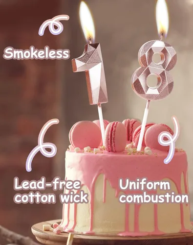 Miniatura 3 de Velas de cumpleaños número 15, velas número 15, velas de feliz cumpleaños de oro rosa para pastel, decoraciones de cobertura de pastel de diseño 3D