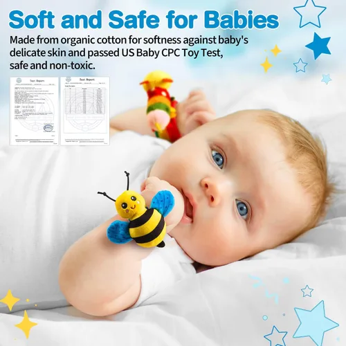 Miniatura 2 de Juguetes de sonajeros para bebés de 0 a 6 meses – Juguetes para bebés de 0 a 3 meses de edad, conjunto de regalos con dentición y calcetines