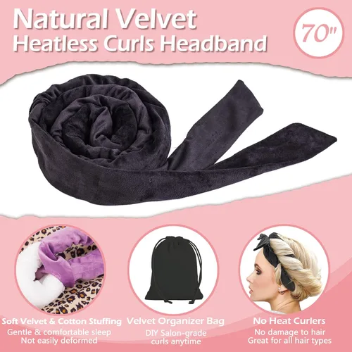 Miniatura 5 de Rizos sin Calor con Diadema para la Noche, 70'' Rizadores de Cabello sin Calor para Cabello Mediano a Largo, Negro
