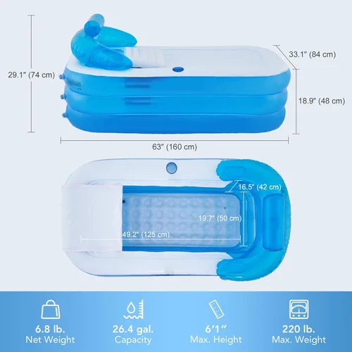 Miniatura 3 de CO-Z Bañera inflable con bomba de aire eléctrica y almohada reposacabezas para baño, bañera inflable portátil para adultos, para exteriores o Azul