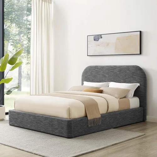 Miniatura 13 de Modway Keynote - Marco de cama Queen moderno con cabecera en forma de curva en tejido jaspeado marfil, tapicería de tela jaspeada, cama