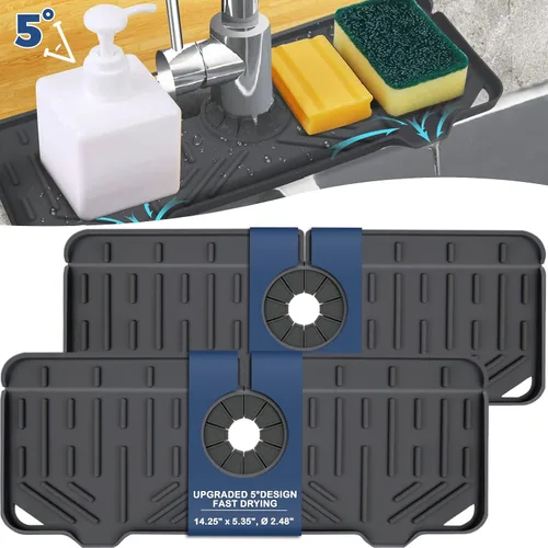 Miniatura 13 de Bandeja colectora de goteo para mango de grifo de silicona, tapete de grifo de silicona, soporte para esponja de jabón de platos para accesorios