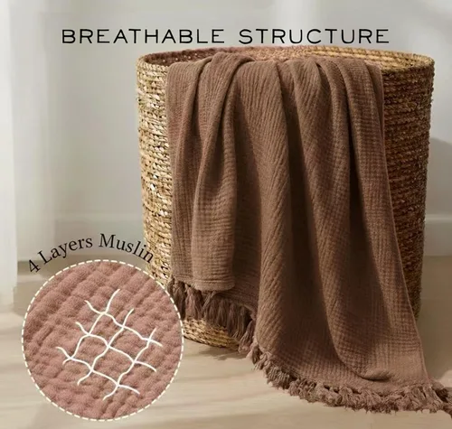 Miniatura 5 de KyraHome Mantas de Tiro 100% Algodón, 90"x104" Tamaño King, Algodón Orgánico Prelavado, Mantas de Tiro de Otoño de Gasa Ligera, Mantas de Muselina