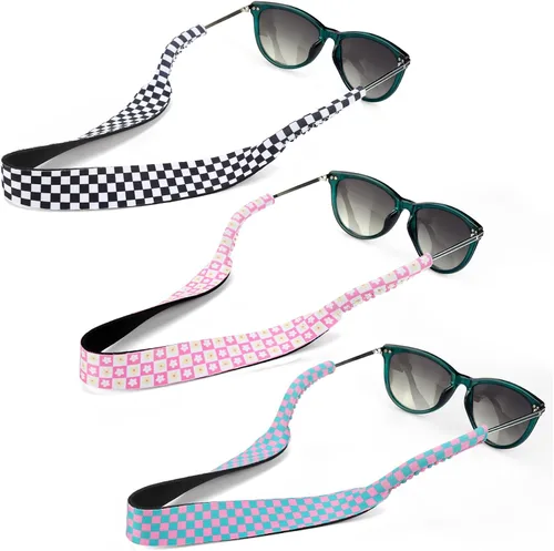 Miniatura 9 de YR Correas de gafas de sol con patrón floral, material de neopreno suave y duradero, retenedores flotantes para gafas, 3 paquetes.