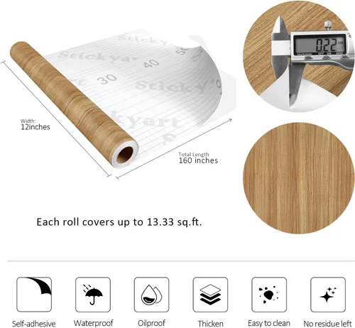 Miniatura 7 de Stickyart Papel de contacto de grano de madera natural para armarios y cajones, papel de contacto de madera rústica, papel tapiz de madera