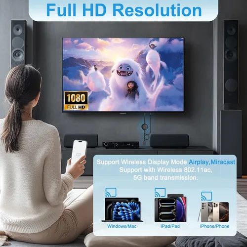 Miniatura 3 de Adaptador de pantalla HDMI inalámbrico, adaptador de espejo de pantalla HD 1080P Extensor para teléfono inteligente, tableta, laptop, ventana a