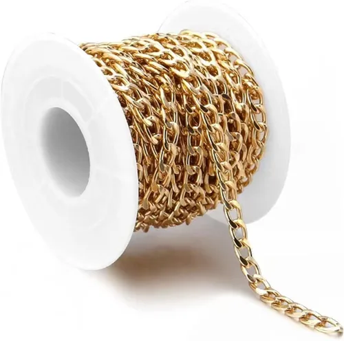 Miniatura 10 de N/C Cadenas de aluminio de 15 pies de eslabones de perlas de imitación, cadena de eslabones trenzados, cadenas de cable cruzado con colgante