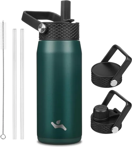 Miniatura 106 de Konokyo - Botella de agua aislada de 18 onzas, botellas deportivas de acero inoxidable con 3 tapas, verde militar