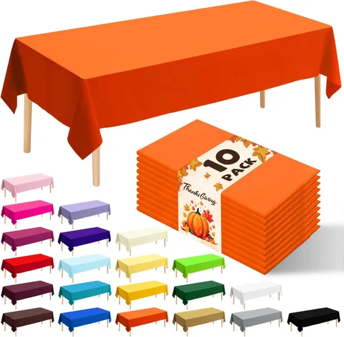Miniatura 23 de Paquete de 10 manteles desechables de plástico premium de 54 x 108 pulgadas, mantel rectangular para mesa, para cumpleaños, bodas, Navidad, Beige