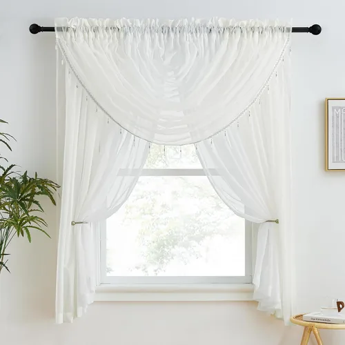 Miniatura 23 de NICETOWN - Cortinas transparentes elegantes de gasa para sala de estar/guardería, cortinas victorianas con bolsillo para barra, gris claro y blanco