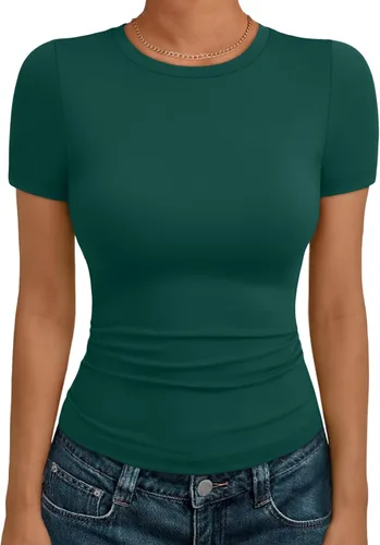 Miniatura 14 de AUTOMET - Camisetas básicas de manga corta para mujer, para verano, entrenamiento o gimnasio, con cuello redondo, ropa moderna estilo Y2K