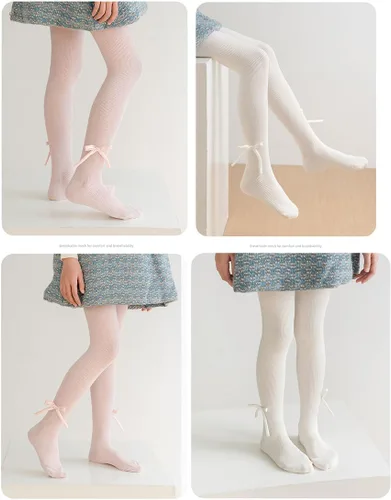 Miniatura 18 de Medias de punto trenzado para bebé niña con lazo sin costuras, mallas de algodón para bebés