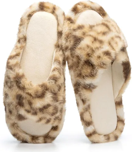 Miniatura 10 de Pantuflas mullidas para mujer, con banda cruzada, zapatos de casa para mujer, espuma viscoelástica, puntera abierta, silenciosas