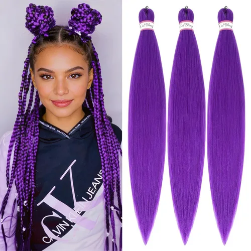 Miniatura 25 de Col bling Cabello trenzado preestirado de 28 pulgadas, 3 paquetes de extensiones de cabello largo para mujer, trenzas de caja, cabello preestirado