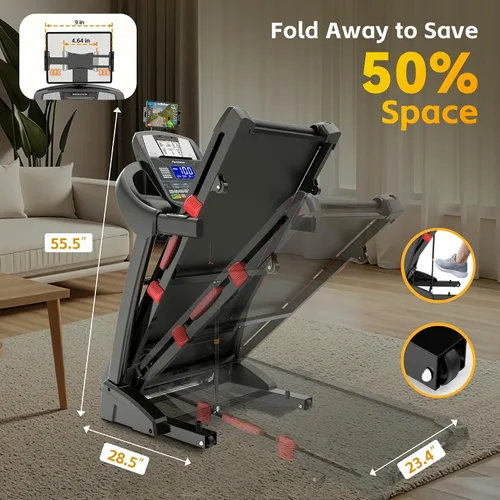Miniatura 9 de Cinta de correr plegable con capacidad de 400 lbs para el hogar con inclinación del 15%, cinta de correr de 5.0 HP para hacer ejercicio, 0.6–10 MPH
