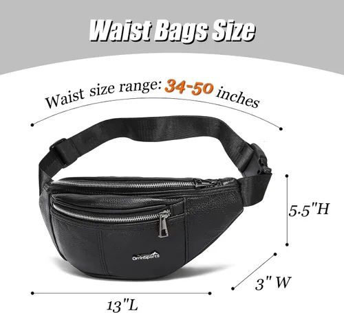 Miniatura 6 de Riñonera de cuero negro para hombres y mujeres, bolsa de cintura de cuero genuino con correa ajustable para caminar, senderismo, ciclismo, C805#Negro