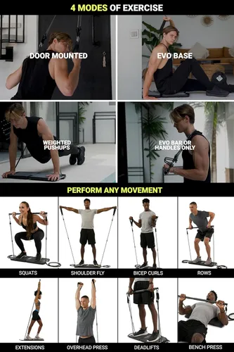 Miniatura 3 de EVO Gym - Equipo portátil de entrenamiento de fuerza para gimnasio en casa, gimnasio en casa, gimnasio todo en uno, bandas de resistencia, base