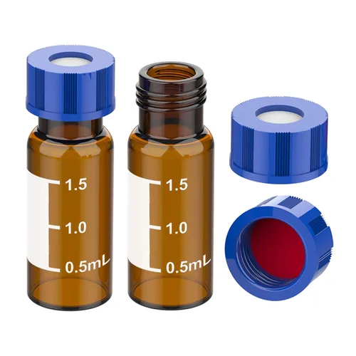 Miniatura 10 de Membrane Solutions Viales de muestreo automático, viales de HPLC de 0.1 fl oz, viales de ámbar de laboratorio 9-425 con punto de escritura