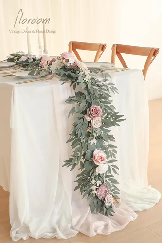 Miniatura 2 de Floroom Guirnalda de eucalipto artificial de 6 pies con flores, vegetación falsa, guirnalda de vid floral sintética para decoración de mesa, centros