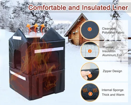 Miniatura 11 de Rockever Casa de gatos al aire libre de plástico con forro aislado, 100% casas de gatos al aire libre aisladas para invierno, refugio para gatos al
