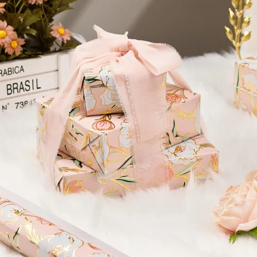 Miniatura 6 de Rollo de papel de regalo floral Merture - 43.2 cm X 10 m - 1 rollo (4.32 m². total) Papel de regalo rosa para boda Papel de regalo para boda
