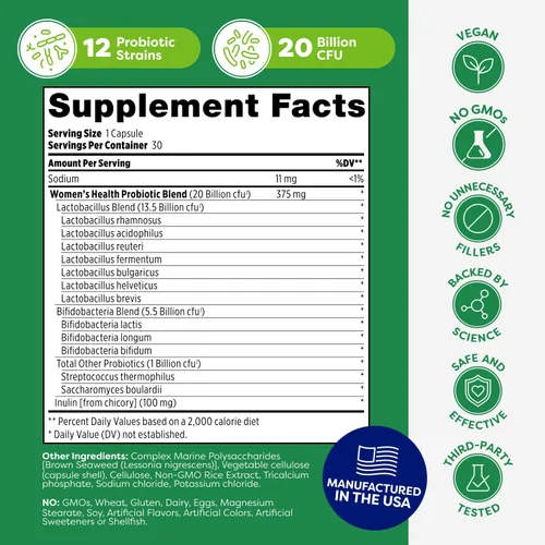 Miniatura 5 de Probulin Suplemento de Salud de Mujeres con Probióticos + Prebióticos para la Salud Vaginal, Intestinal e Inmune - 20 mil millones de UFC - 12 cepas