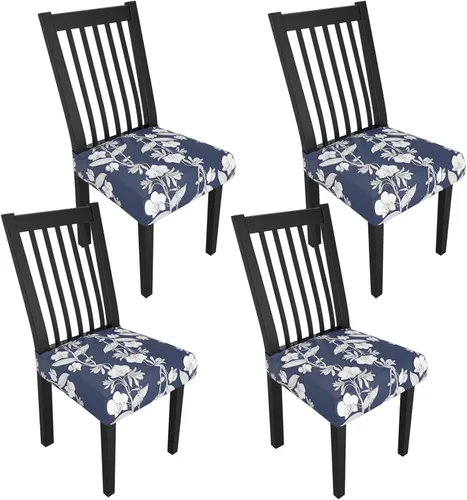 Miniatura 92 de Juego de 4 fundas elásticas para sillas de comedor, fundas para sillas de comedor con estampado floral, fundas para asientos de sillas con estampado