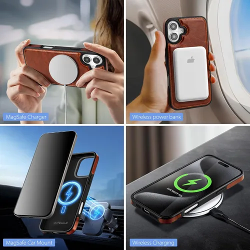 Miniatura 4 de SkyEagle Magsafe - Funda tipo cartera desmontable 2 en 1 para iPhone 16 Plus con tarjetero para mujeres y hombres, bloqueo magnético, de piel Marrón