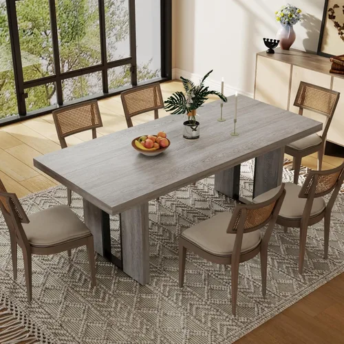 Miniatura 5 de Gyfimoie Mesa de comedor grande de 71 pulgadas, mesa de comedor rústica para 6 a 8 personas, mesa de cocina rectangular gruesa con patas resistentes