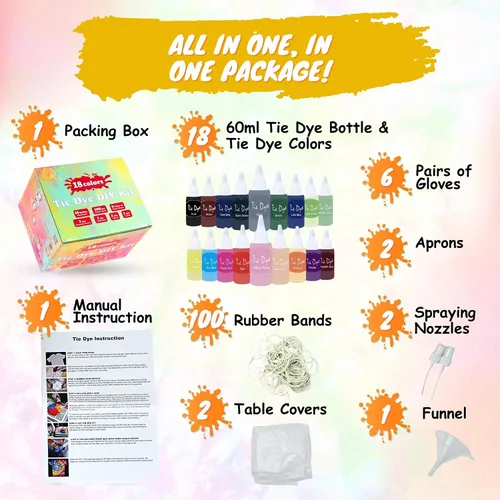 Miniatura 3 de Kit de teñido anudado para niños y adultos, juego completo de teñido anudado con polvo de teñido anudado en paquetes de recambio de teñido anudado