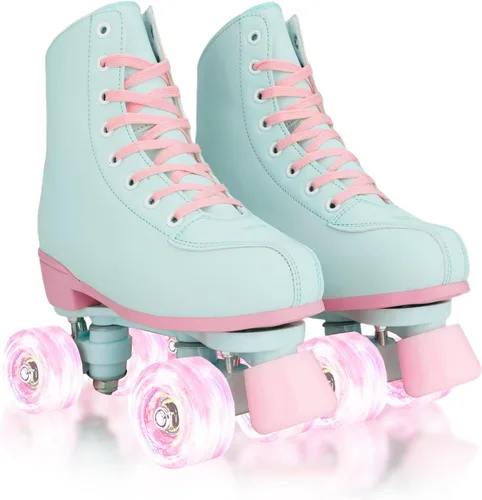 jessie Patines de ruedas para mujeres, niñas y adultos, de piel sintética, ruedas iluminadas, patines para principiantes, profesionales, interiores