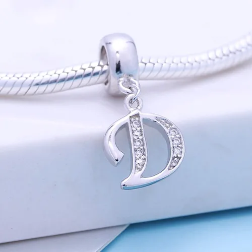 Miniatura 18 de ABUN Abalorio de plata de ley 925 con letra A a la Z, espaciador de inicial, con circonita cúbica transparete colgante, auténtica, para pulseras